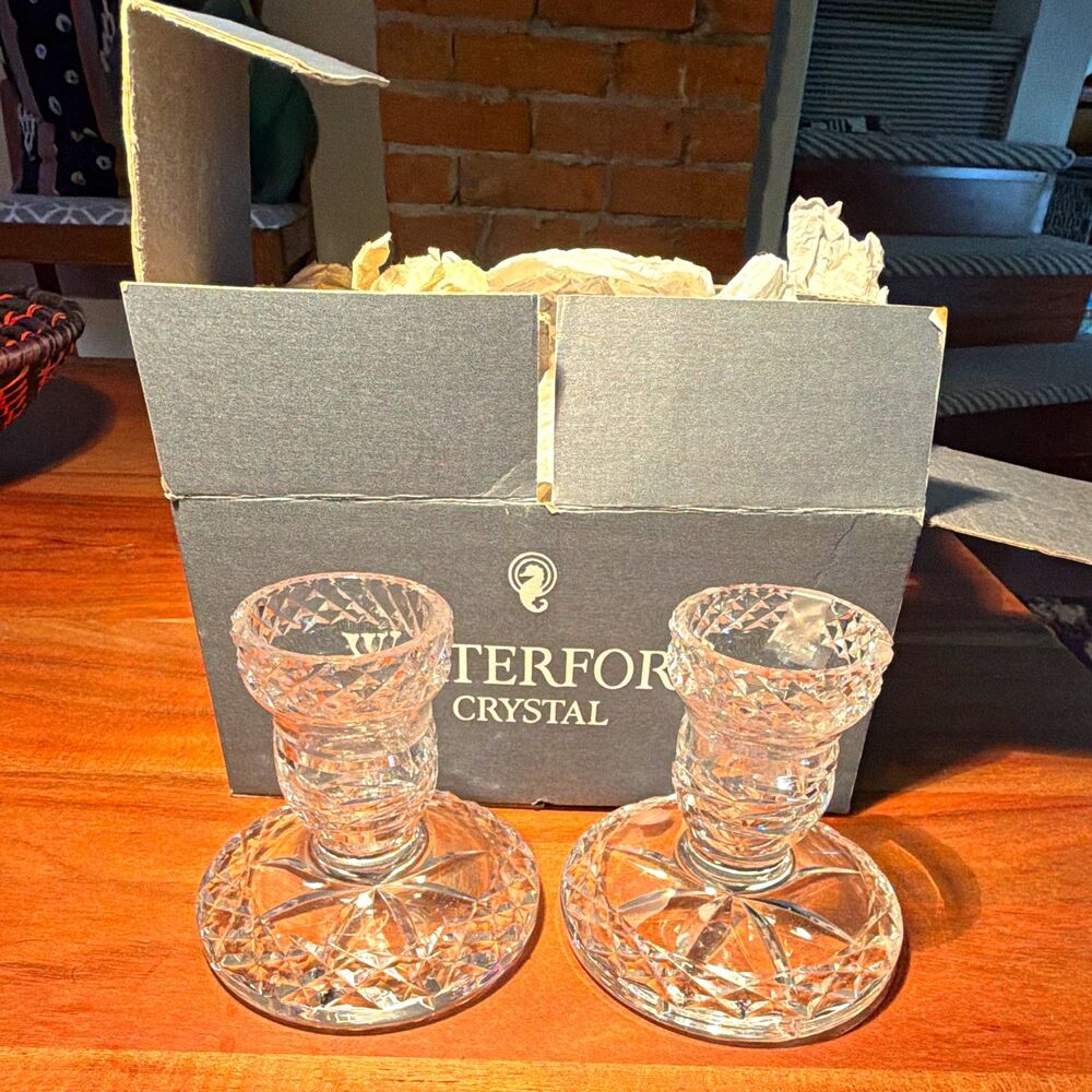Waterford Clear Cut Crystal Candlestick Pair 3.5" Boxed MPN 751.434.0013